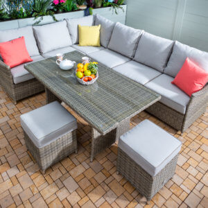 Hartman_Westbury_Rectangular_Glass_Table_Sofa_Set_Beech_in_Courtyard_With_planters_in_background