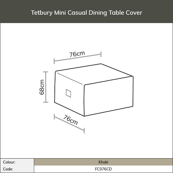 Diagram and measurements for Tetbury mini casual dining table cover