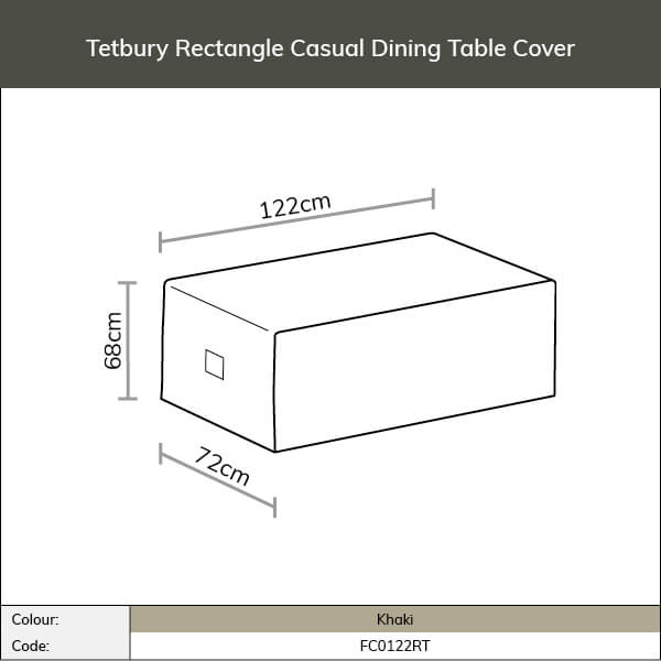 Diagram and measurements for Tetbury rectangle casual dining table cover