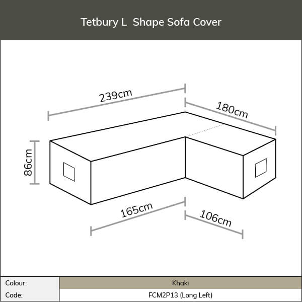 Diagram and measurements for Tetbury L shape sofa cover