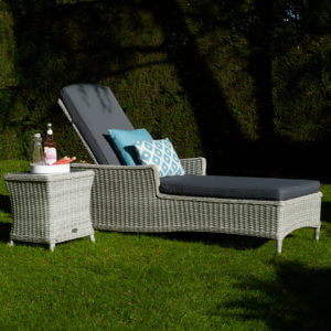 Bramblecrest Monterey lounger with ceramic coffee table- dove/grey on lawn