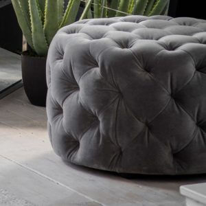 Grey velvet footstool 