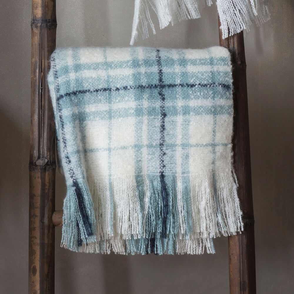 Imitation Mohair Tartan Throw - Duck Egg Blue