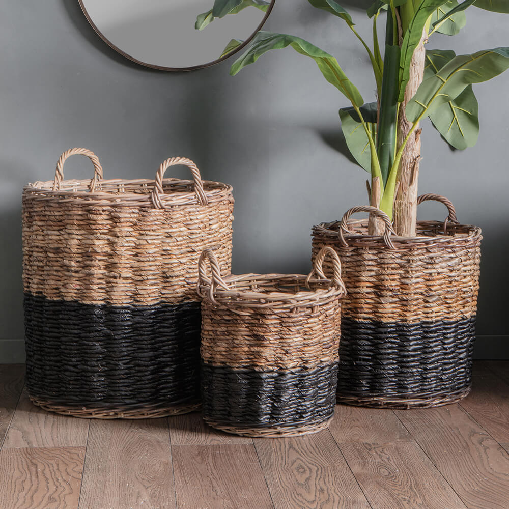 Rustica Tube Baskets Black and Natural (Set of 3)