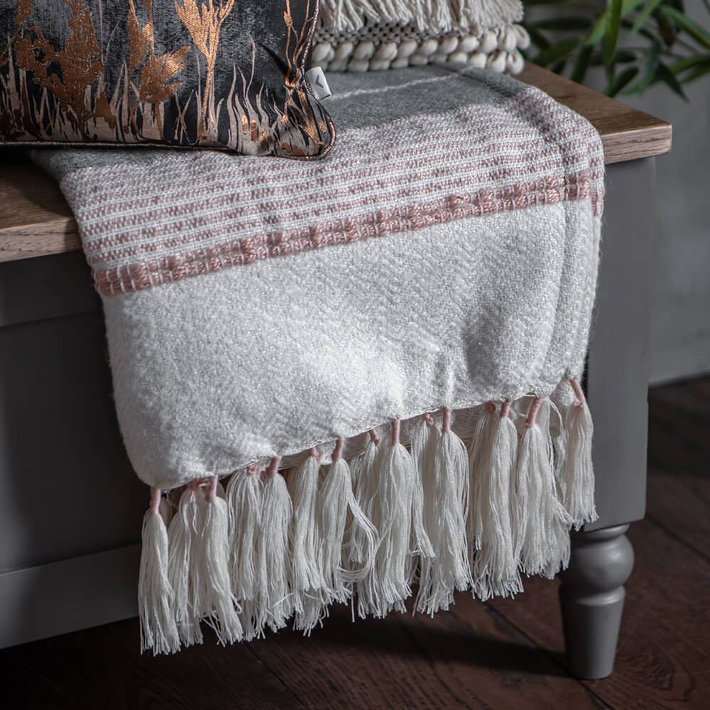 Tassel Textured Throw - Blush Pink/Grey