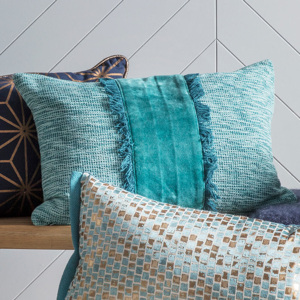 Textured Teal Cotton Cushion