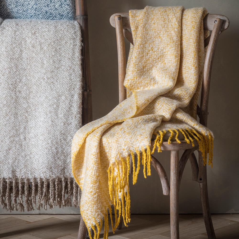 Twill Imitation Mohair Throw - Ochre