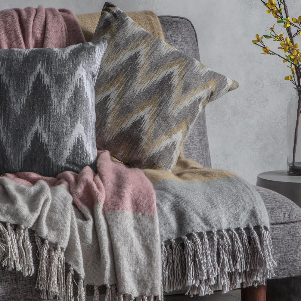 Two Tone Imitation Mohair Throw - Ochre/Grey