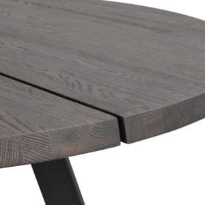 Valencia Smokey Oak Round Table Close Up Of Central Divide