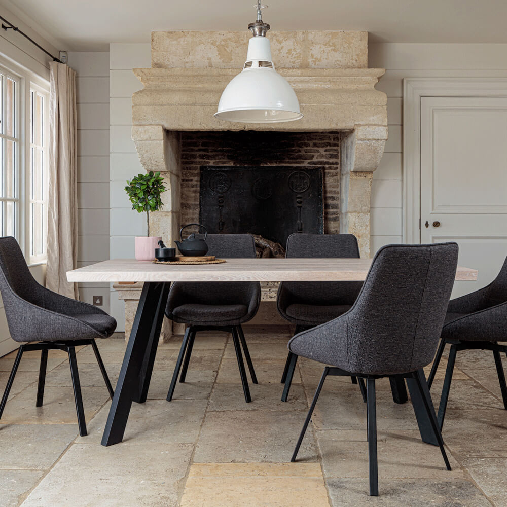 Valencia Solid Oak Dining Set – Natural Oak, with Gaudi Chairs – Dark Grey