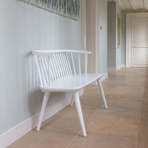 Brunswick dining bench-true white in stone floored hallway