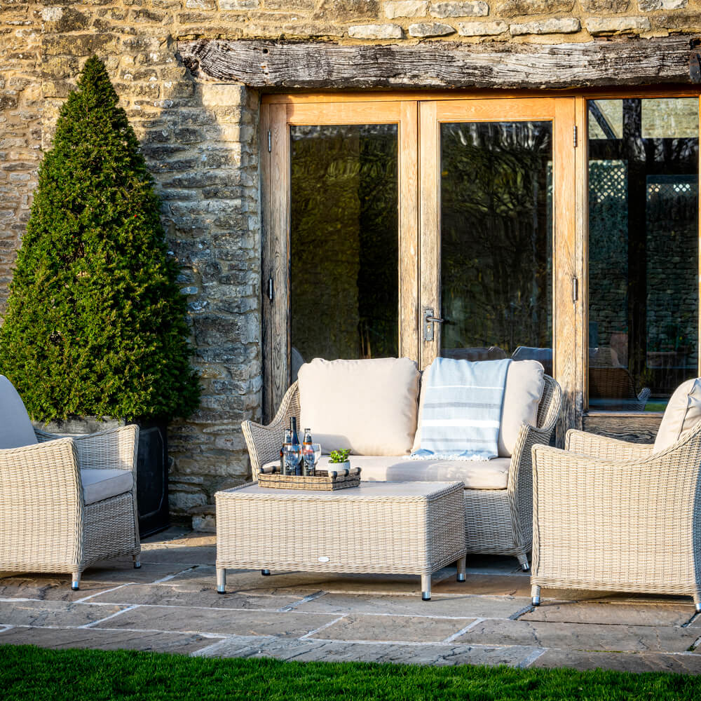 2021 Bramblecrest Monterey 2 Seater Outdoor Sofa Set With Ceramic Coffee Table - Sandstone