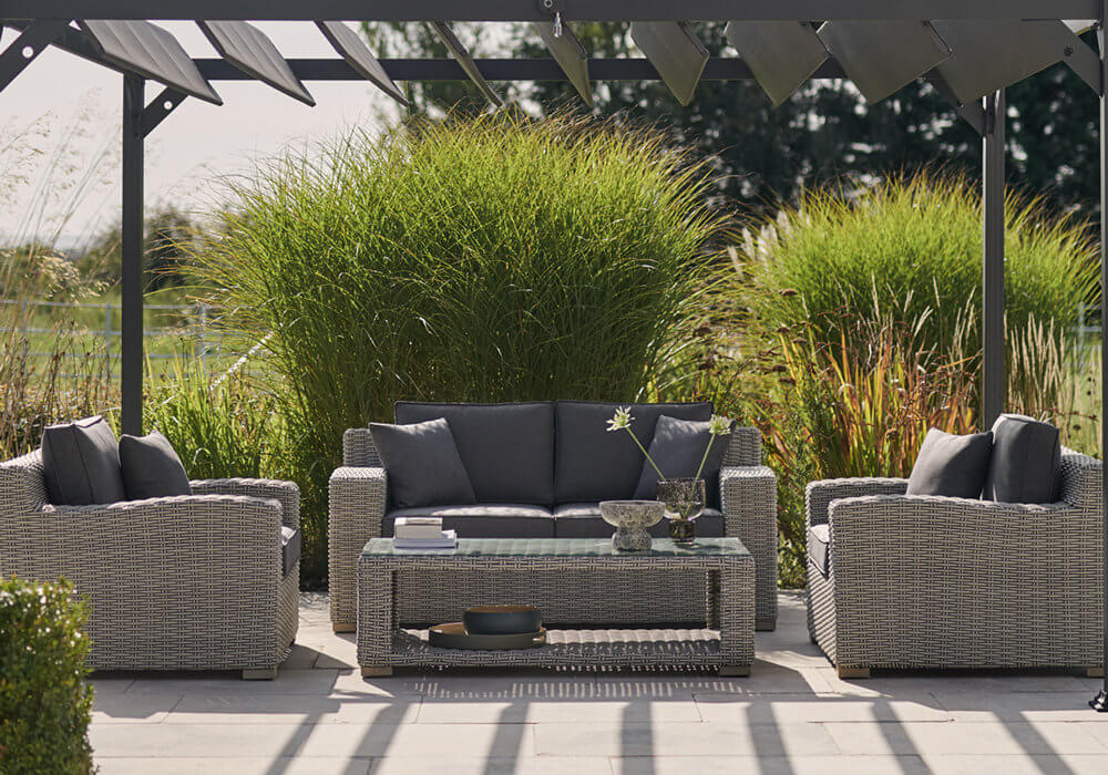 2021 Kettler Palma Luxe 2-Seater Garden Furniture Set Underneath A Veranda