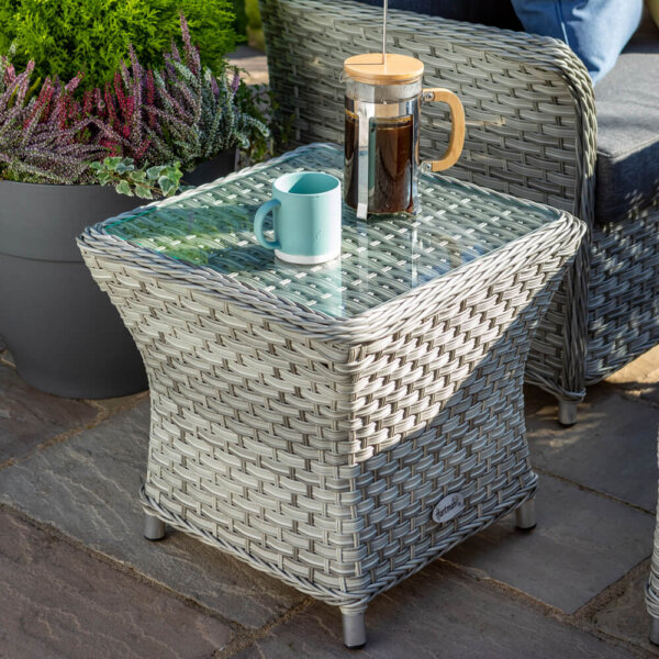 Hartman_Garden_Side_Table_Glass_Top_With_Coffee_Cafetiere_and_mug_on_top