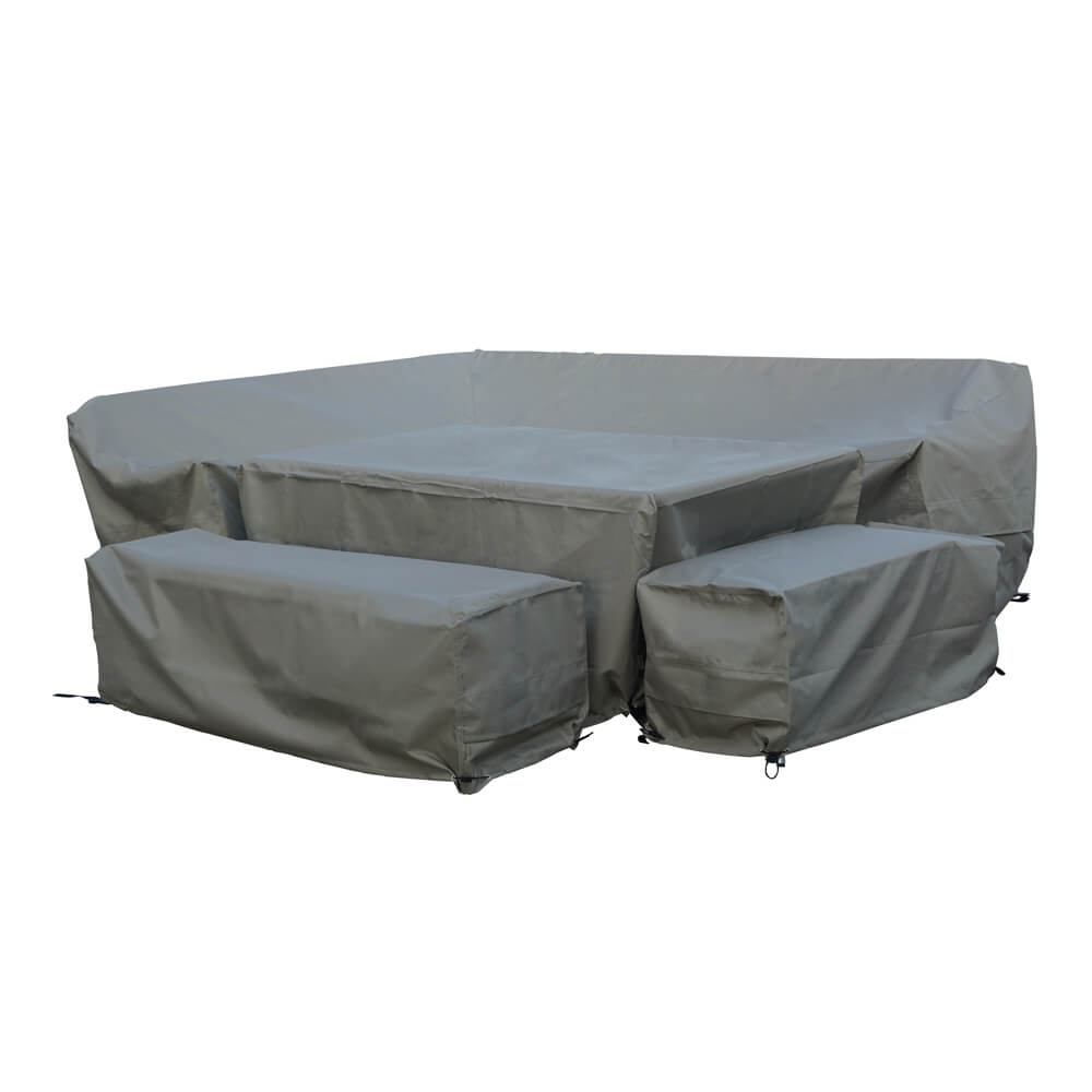 2021 Bramblecrest Large Rectangle Firepit Table With Long Right Sofa Protective Cover Set