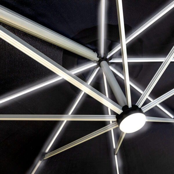 Hartman Caribbean 3.5m Round Cantilever Parasol With Water Fillable Base & LED Lights close up on a white background