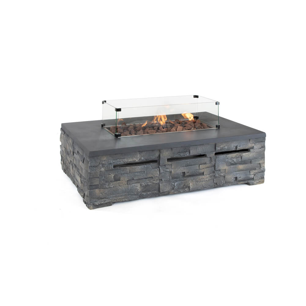 Kettler Stone Fire Pit Coffee Table 132 x 85cm with Glass Shield Inside Out Living