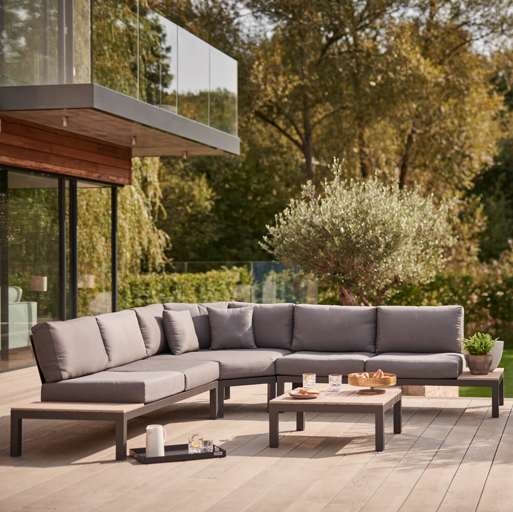 2021 Kettler Elba Low Lounge Large Corner Sofa Set - Pewter Grey/Teak