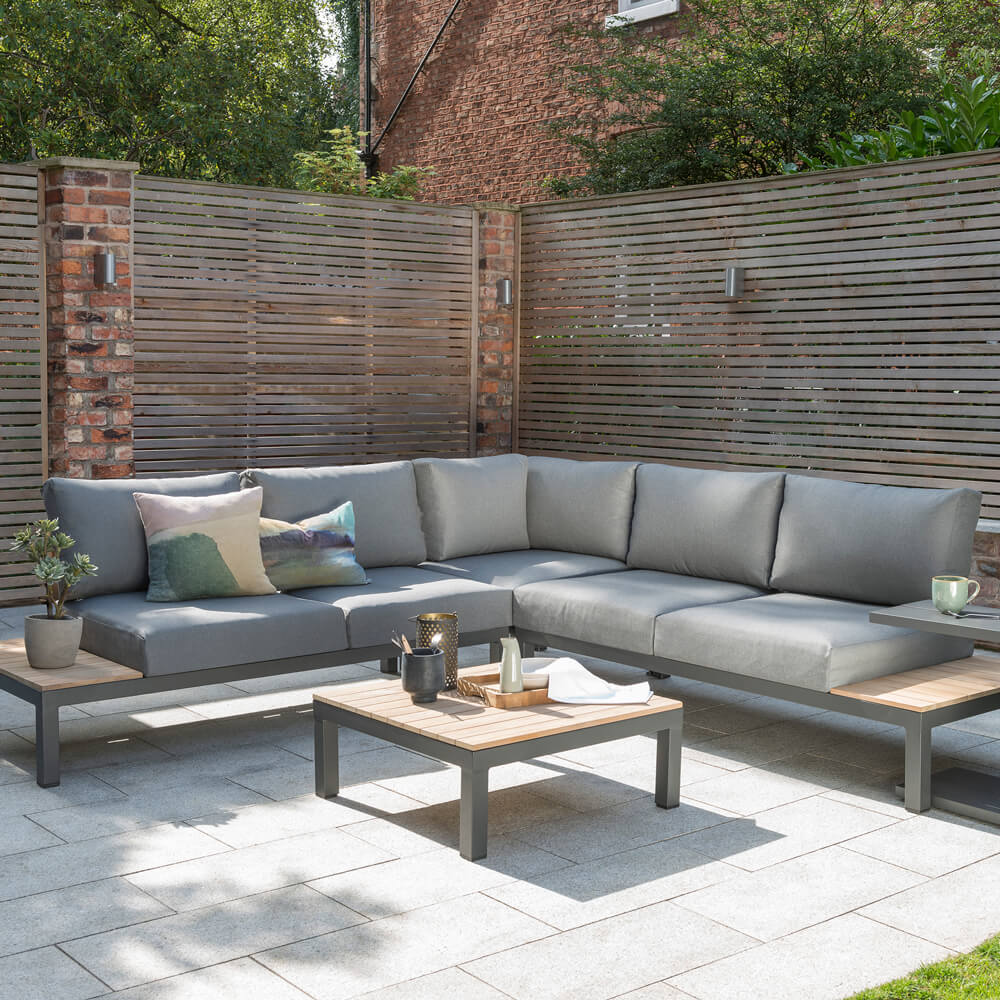 2021 Kettler Elba Low Lounge Corner Sofa Set - Pewter Grey/Teak