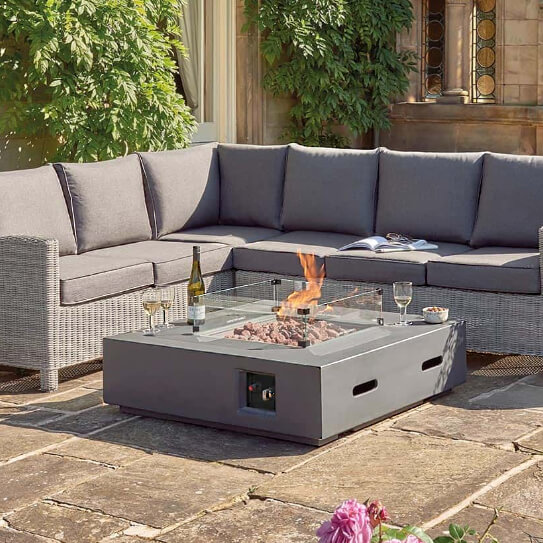 Kettler Universal Fire Pit Coffee Table 105cm with Glass Shield