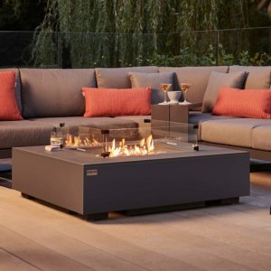 Kettler Universal Aluminium Fire Pit Coffee Table 105cm with Glass Shield