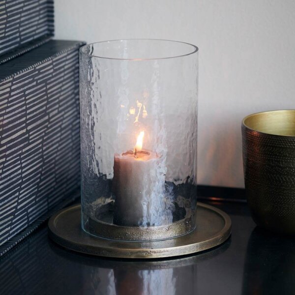 Emsworthy Aluminium Hurricane Lantern In Brass With A Lit Candle