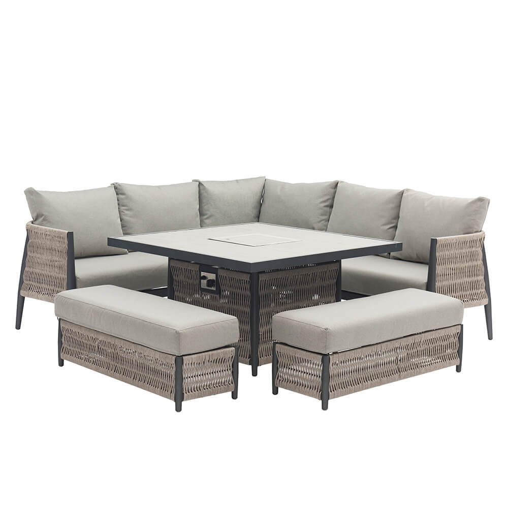 Bramblecrest Mauritius Garden Sofa Set with Square Fire Pit Dining Table