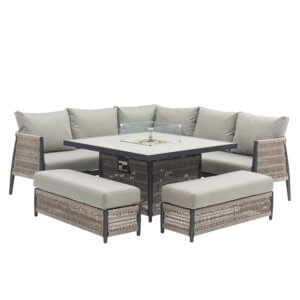 Bramblecrest Mauritius Garden Sofa Set with Square Fire Pit Dining Table & 2 Benches