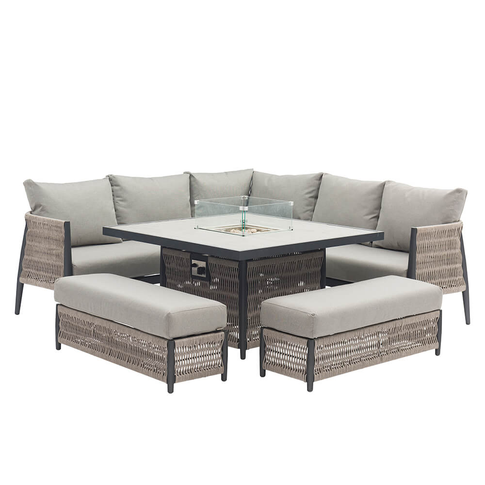 Bramblecrest Mauritius Garden Sofa Set with Square Fire Pit Dining Table