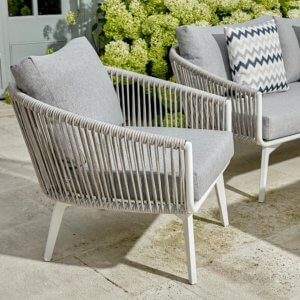 Bramblecrest Palermo 2 Seat Sofa Set with Arm Chair & Ceramic Coffee Table  – White/Cobble Grey