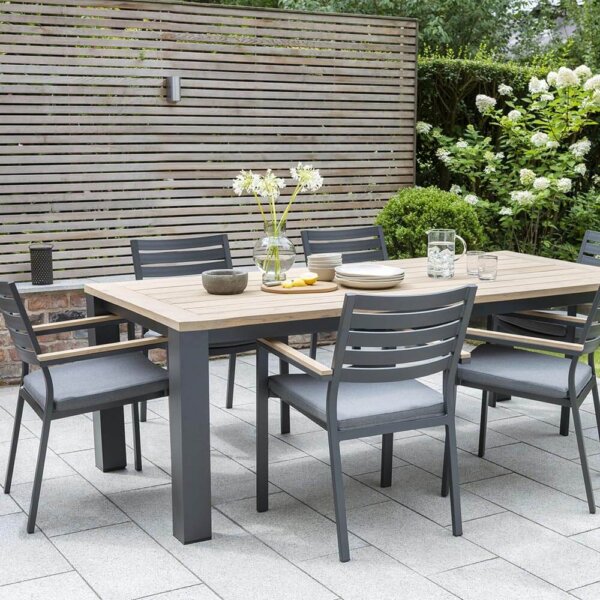 Kettler Elba Signature Rectangular 6 Seat Dining Set With Elba Dining Chairs - Pewter Grey/Teak