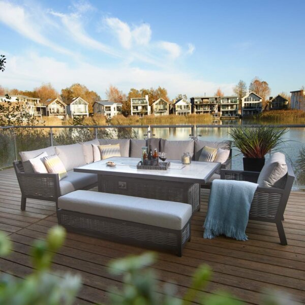 Bramblecrest Portofino Rectangle Corner Set with Ceramic Fire Pit Table