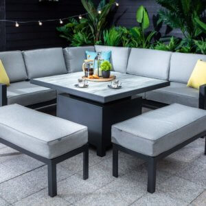 Hartman Apollo Square Casual Garden Dining Set with Tuscan Glass Adjustable Table - Carbon/Pewter