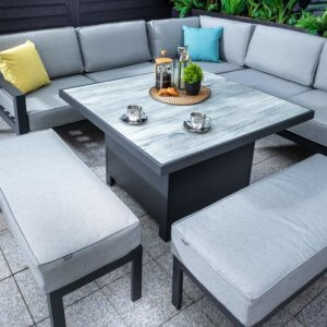 Hartman Apollo Square Casual Garden Dining Set with Tuscan Glass Adjustable Table - Carbon/Pewter