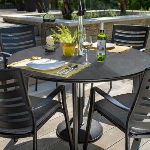 Hartman Aurora 4 Seat Round Garden Dining Set – Carbon/Pewter