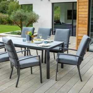 Hartman Vienna 8 Seat Rectangular Dining Set With Tuscan Table – Grey/Slate