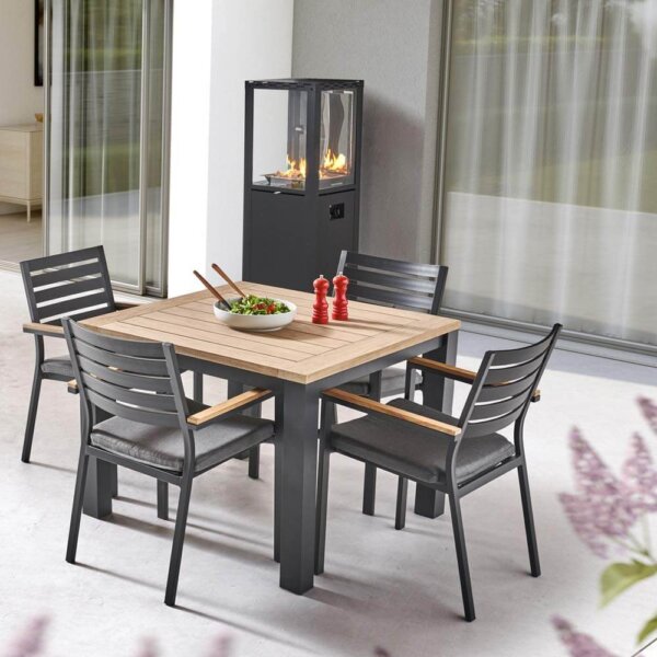 Kettler Elba Square 4 Seat Dining Set With Elba Dining Chairs – Pewter Grey/Teak