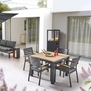 Kettler Elba square dining set with armchairs on a garden patio
