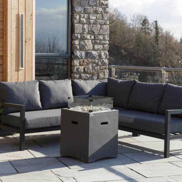 Bramblecrest La Rochelle Mini Corner Sofa Set With Kettler Fire Pit - fire pit on closer crop