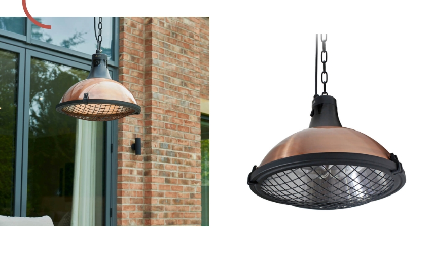 Outdoor heating ideas banner showing The Kettler Copper Pendant Hanging Heater