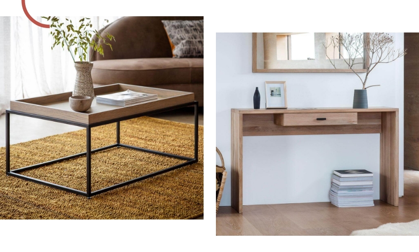 banner showing matte oak coffee table and serenity side table