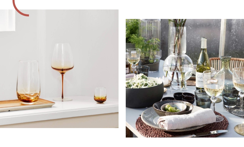 Coloured Glassware and Textured Tablewear