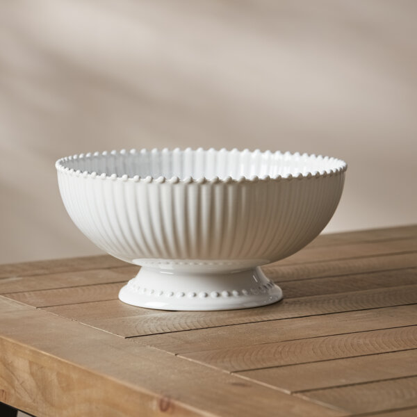 ceramic ribbed bowl white
