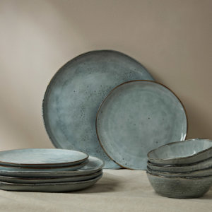 Argyll 12 Piece Dinnerware Set, Grey/Blue