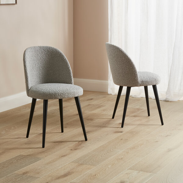 Grey tone teddy fabric cupped Burnham chair with black wood legs