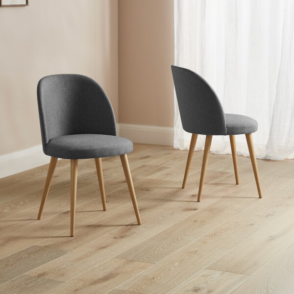 dark grey fabric cup back dining chair pair