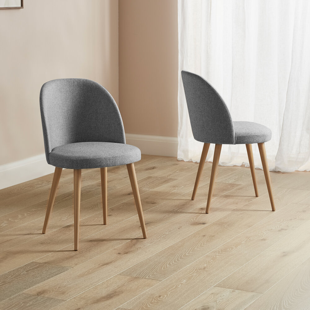GREY FABRIC CHAIRS WITH WOOD LEGS AND CUP BACK DESIGN