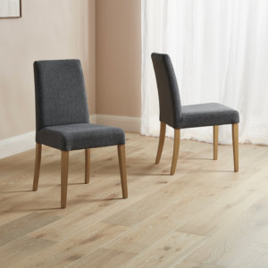 Grey fabric chairs pair wood legs