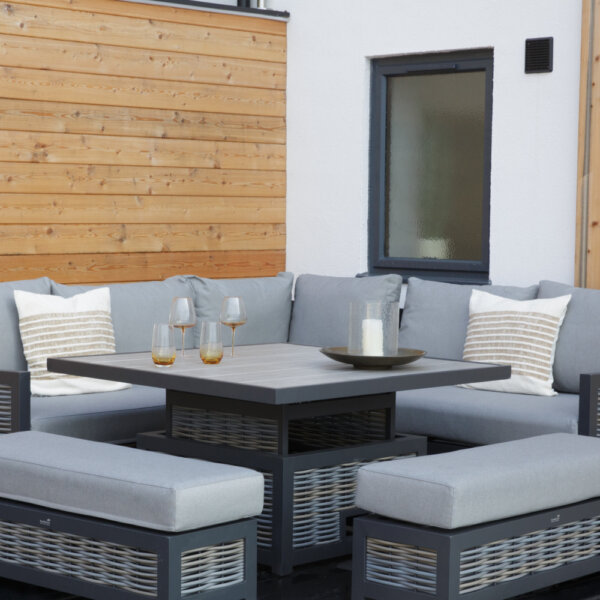 Bramblecrest Portofino Square Sofa Set With Adjustable Dining Table - table raised