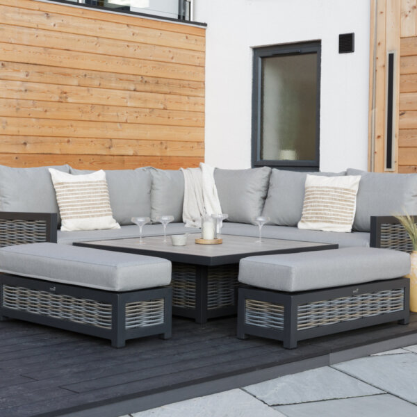Bramblecrest Portofino Square Sofa Set With Adjustable Dining Table - table lowered